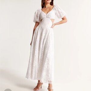 Abercrombie & Fitch Lace Drama Puff Sleeve Cutout Maxi Dress